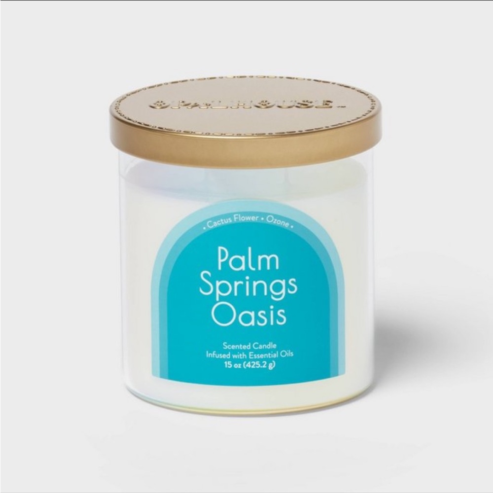 2-Wick Glass Jar 15oz Candle with Iridescent Sleeve Palm Springs Oasis-Opalhouse